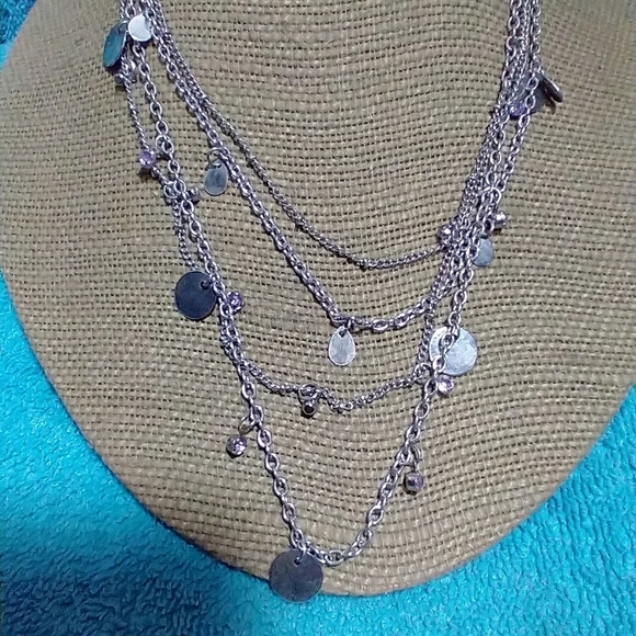 Elegant Silver Layered Necklace With Purple Crystals vintage - Picture 1 of 5